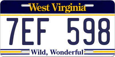WV license plate 7EF598