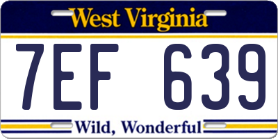 WV license plate 7EF639