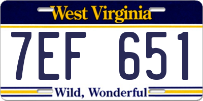 WV license plate 7EF651