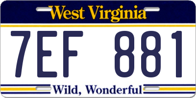 WV license plate 7EF881