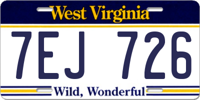 WV license plate 7EJ726