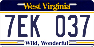 WV license plate 7EK037