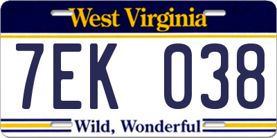 WV license plate 7EK038