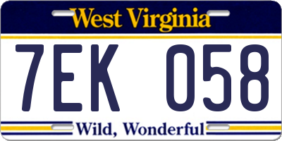 WV license plate 7EK058