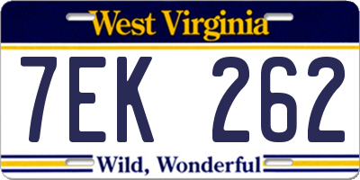 WV license plate 7EK262