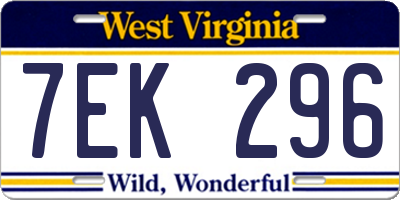 WV license plate 7EK296