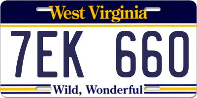 WV license plate 7EK660
