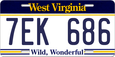 WV license plate 7EK686