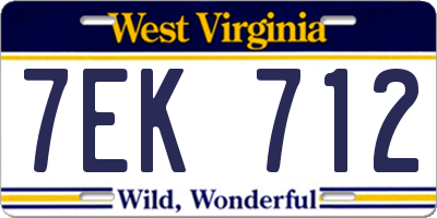 WV license plate 7EK712