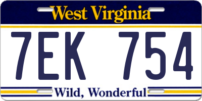 WV license plate 7EK754