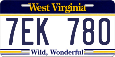 WV license plate 7EK780