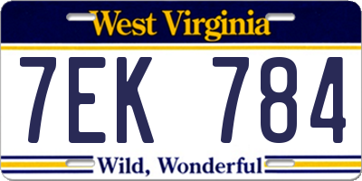 WV license plate 7EK784