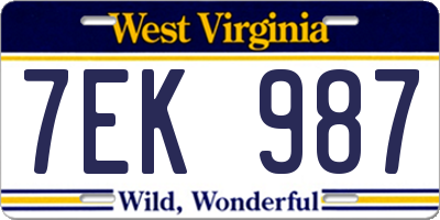 WV license plate 7EK987