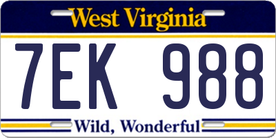 WV license plate 7EK988