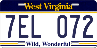 WV license plate 7EL072