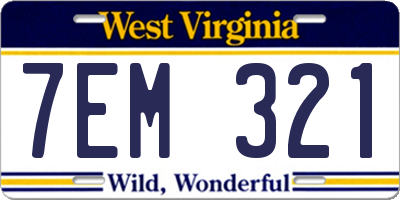 WV license plate 7EM321