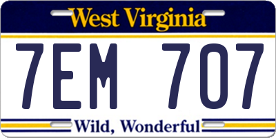 WV license plate 7EM707
