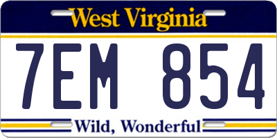 WV license plate 7EM854