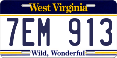 WV license plate 7EM913