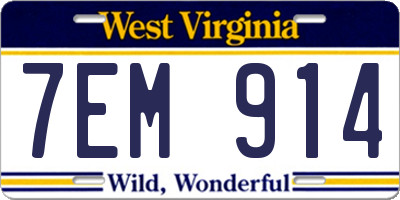 WV license plate 7EM914