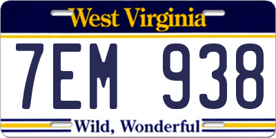 WV license plate 7EM938