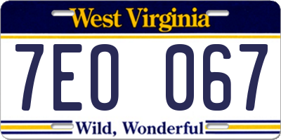 WV license plate 7EO067