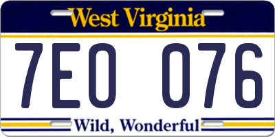 WV license plate 7EO076