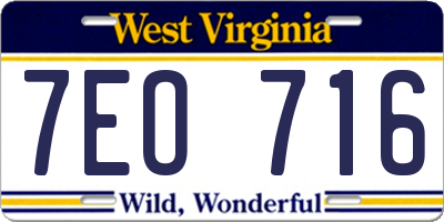 WV license plate 7EO716