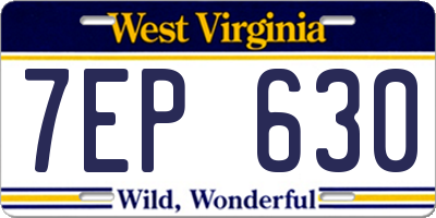 WV license plate 7EP630
