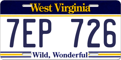 WV license plate 7EP726
