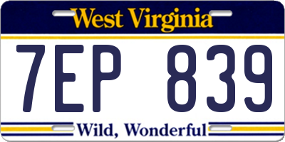 WV license plate 7EP839