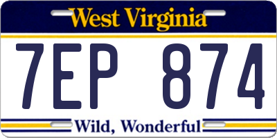 WV license plate 7EP874