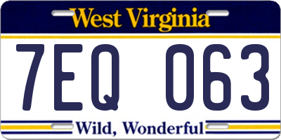 WV license plate 7EQ063