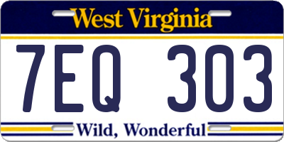 WV license plate 7EQ303