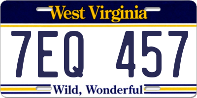 WV license plate 7EQ457