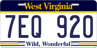 WV license plate 7EQ920