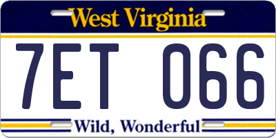 WV license plate 7ET066