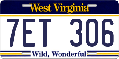 WV license plate 7ET306