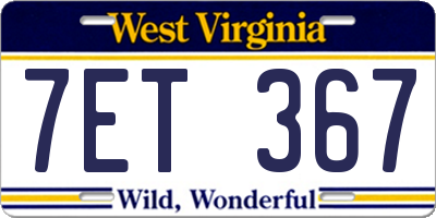 WV license plate 7ET367