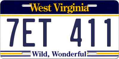 WV license plate 7ET411