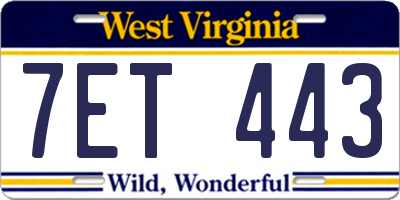 WV license plate 7ET443