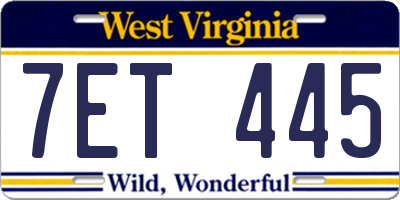WV license plate 7ET445