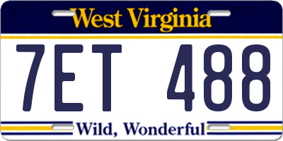 WV license plate 7ET488