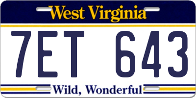 WV license plate 7ET643
