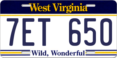WV license plate 7ET650
