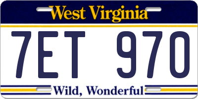 WV license plate 7ET970
