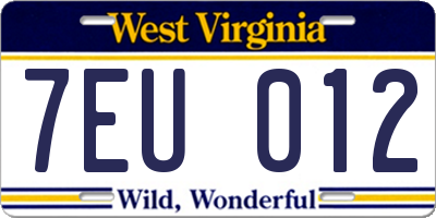 WV license plate 7EU012