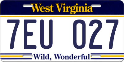 WV license plate 7EU027