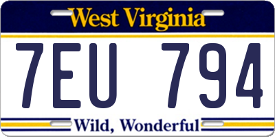 WV license plate 7EU794