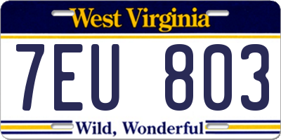 WV license plate 7EU803